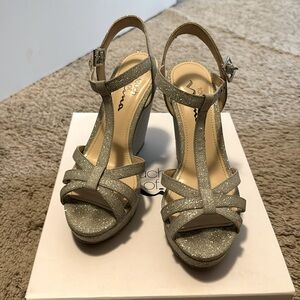 Nina Valery Silver Strappy Wedges